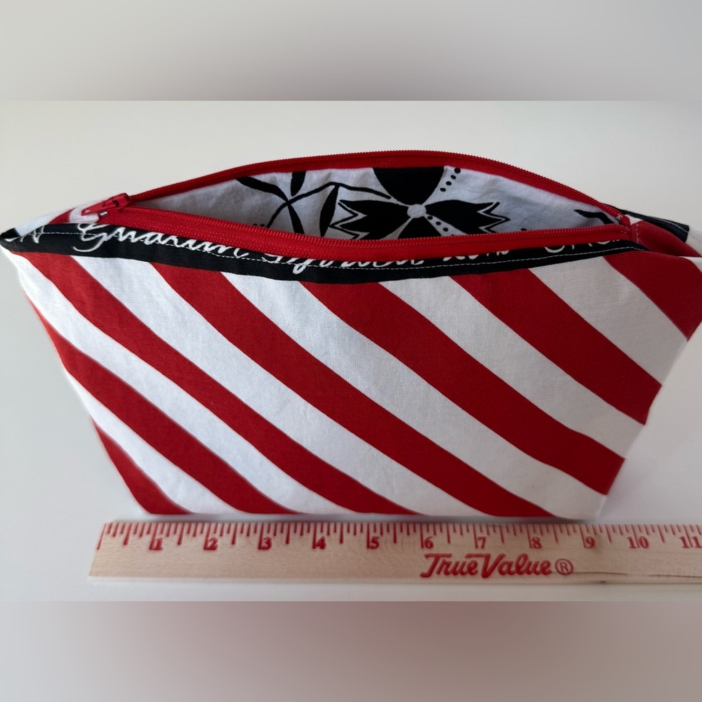 Gudrun Sjoden Red and White Striped Cosmetic Bag